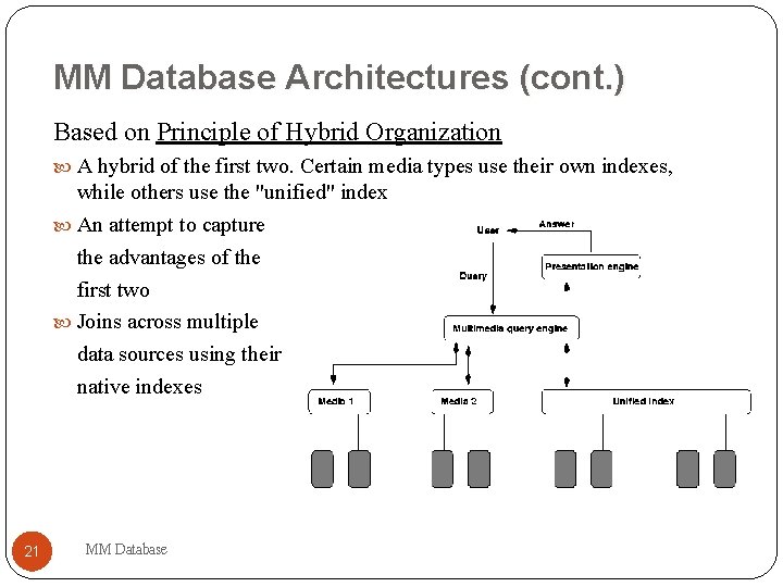 MM Database Architectures (cont. ) Based on Principle of Hybrid Organization A hybrid of