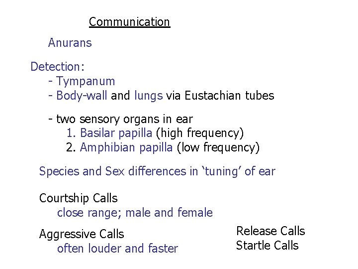 Communication Anurans Detection: - Tympanum - Body-wall and lungs via Eustachian tubes - two