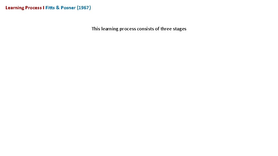 Learning Process I Fitts & Posner (1967) This learning process consists of three stages