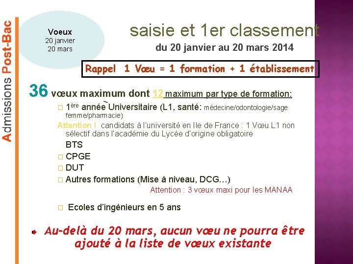 saisie et 1 er classement Voeux 20 janvier 20 mars du 20 janvier au