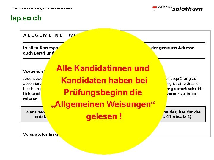 Amt für Berufsbildung, Mittel- und Hochschulen lap. so. ch Alle Kandidatinnen und Kandidaten haben