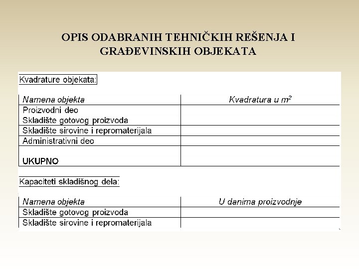 OPIS ODABRANIH TEHNIČKIH REŠENJA I GRAĐEVINSKIH OBJEKATA OPIS ODABRANIH TEHNIČKIH REŠENJA I GRAĐEVINSKIH OBJEKATA
