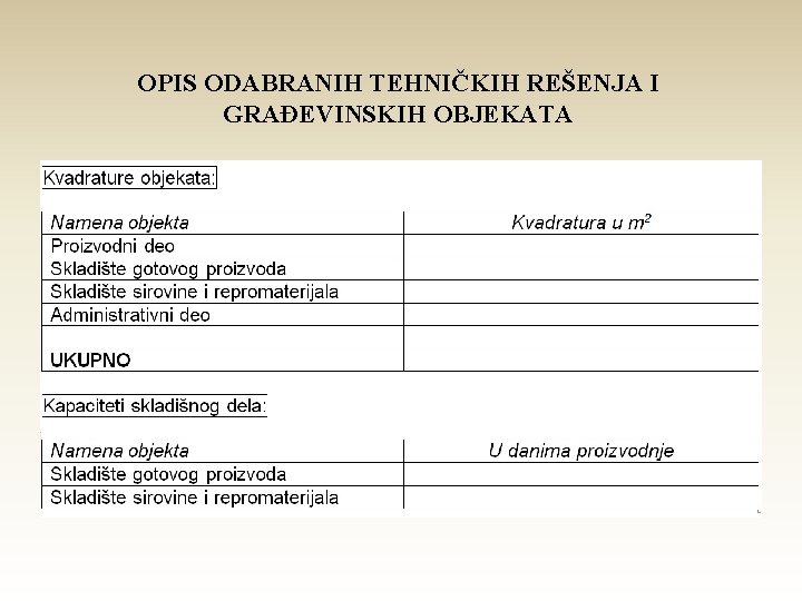 OPIS ODABRANIH TEHNIČKIH REŠENJA I GRAĐEVINSKIH OBJEKATA 