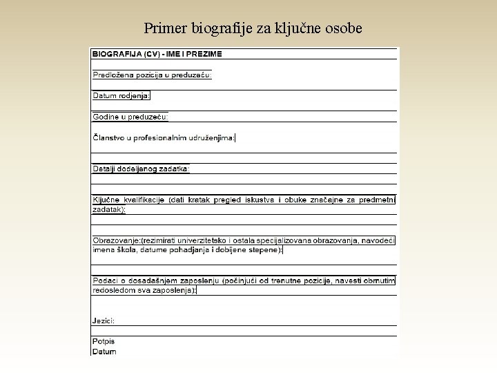 Primer biografije za ključne osobe Primer biografije za ključne osobe