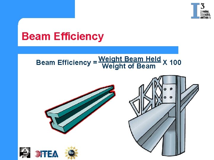 Beam Efficiency Weight Beam Held Beam Efficiency = Weight of Beam X 100 