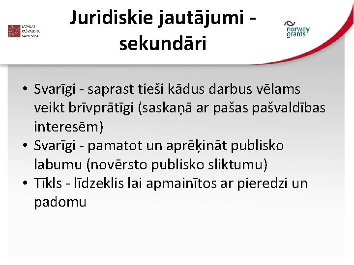 Juridiskie jautājumi sekundāri • Svarīgi - saprast tieši kādus darbus vēlams veikt brīvprātīgi (saskaņā