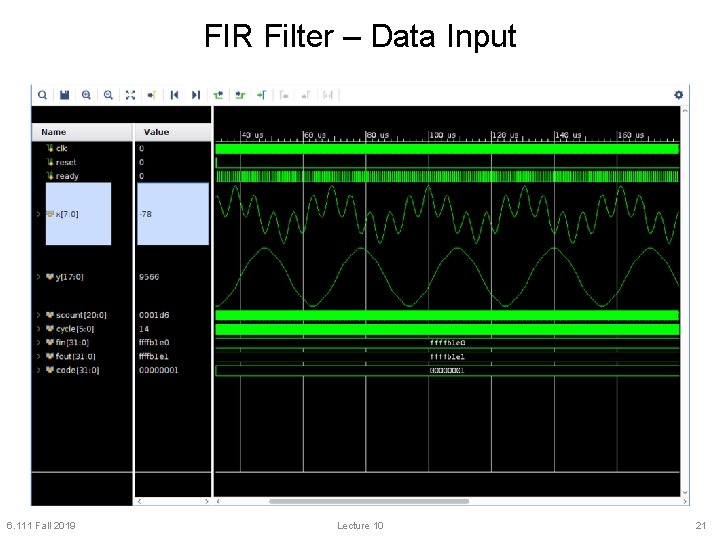 FIR Filter – Data Input 6. 111 Fall 2019 Lecture 10 21 