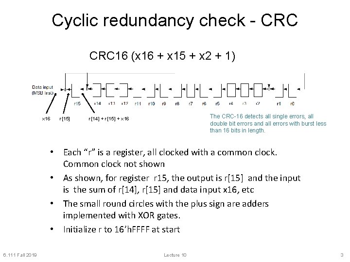 Cyclic redundancy check - CRC 16 (x 16 + x 15 + x 2