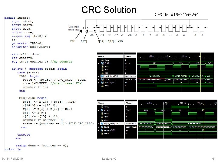 CRC Solution 6. 111 Fall 2019 Lecture 10 CRC 16: x 16+x 15+x 2+1