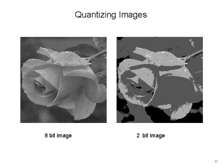 Quantizing Images 8 bit image 2 bit image 57 Quantizing Images 8 bit image 2 bit image 57