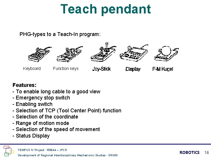 Teach pendant PHG-types to a Teach-In program: Keyboard Function keys Features: - To enable
