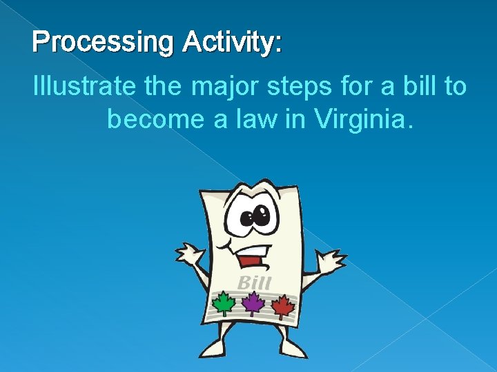 Processing Activity: Illustrate the major steps for a bill to become a law in