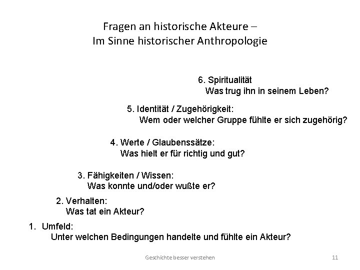 Fragen an historische Akteure – Im Sinne historischer Anthropologie 6. Spiritualität Was trug ihn