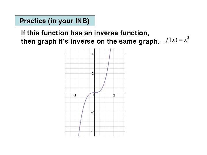 Practice Example (in your INB) If this function has an inverse function, then graph