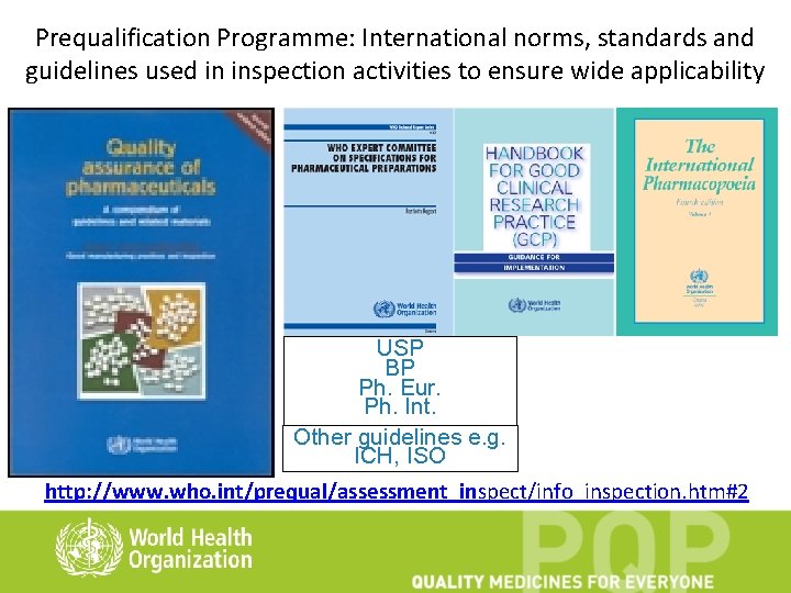 Prequalification Programme: International norms, standards and guidelines used in inspection activities to ensure wide