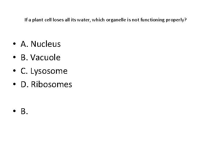 If a plant cell loses all its water, which organelle is not functioning properly?