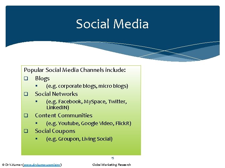 Social Media Popular Social Media Channels include: q Blogs § q Social Networks §