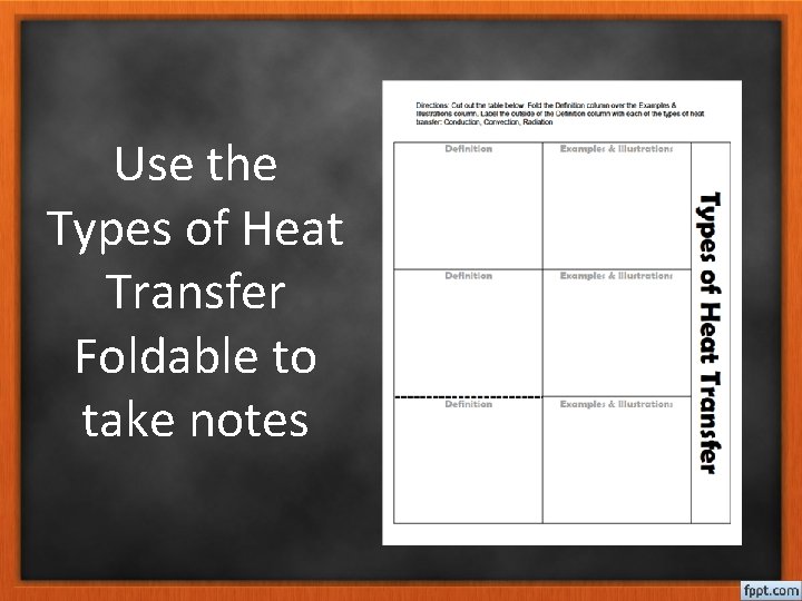 Use the Types of Heat Transfer Foldable to take notes 