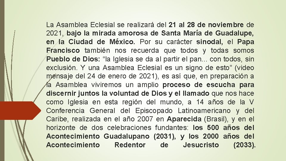 La Asamblea Eclesial se realizará del 21 al 28 de noviembre de 2021, bajo