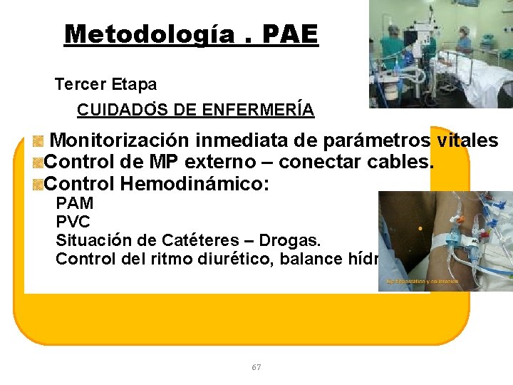 Metodología. PAE Tercer Etapa : DE ENFERMERÍA CUIDADOS Monitorización inmediata de parámetros vitales Control