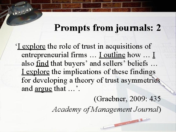 Prompts from journals: 2 ‘I explore the role of trust in acquisitions of entrepreneurial