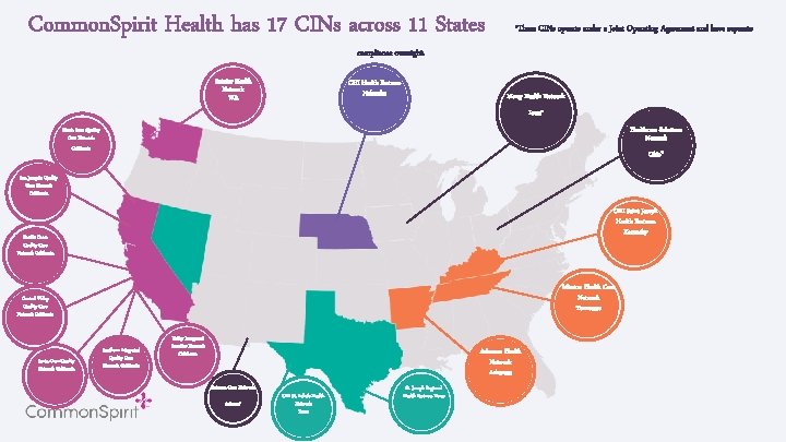 Common. Spirit Health has 17 CINs across 11 States *These CINs operate under a