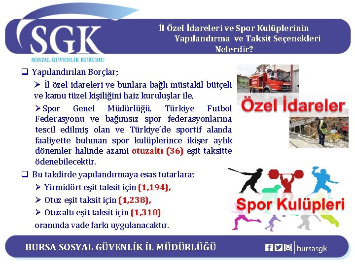 İl Özel İdareleri ve Spor Kulüplerinin Yapılandırma ve Taksit Seçenekleri Nelerdir? q Yapılandırılan Borçlar;