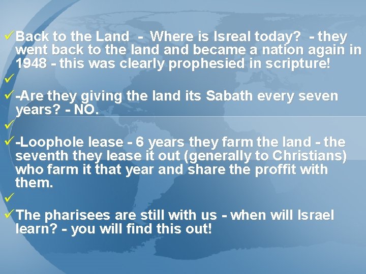 üBack to the Land - Where is Isreal today? - they went back to
