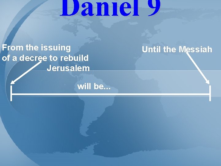 Daniel 9 From the issuing of a decree to rebuild Jerusalem will be. .