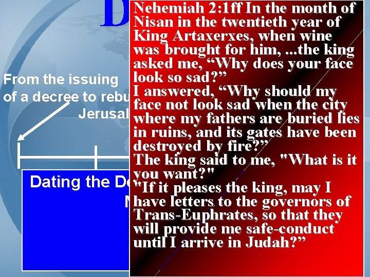 Daniel 9 Nehemiah 2: 1 ff In the month of Nisan in the twentieth