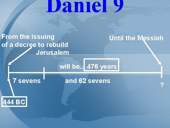 Daniel 9 From the issuing of a decree to rebuild Jerusalem Until the Messiah