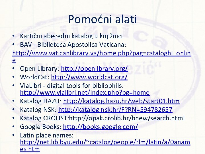 Pomoćni alati • Kartični abecedni katalog u knjižnici • BAV - Biblioteca Apostolica Vaticana: