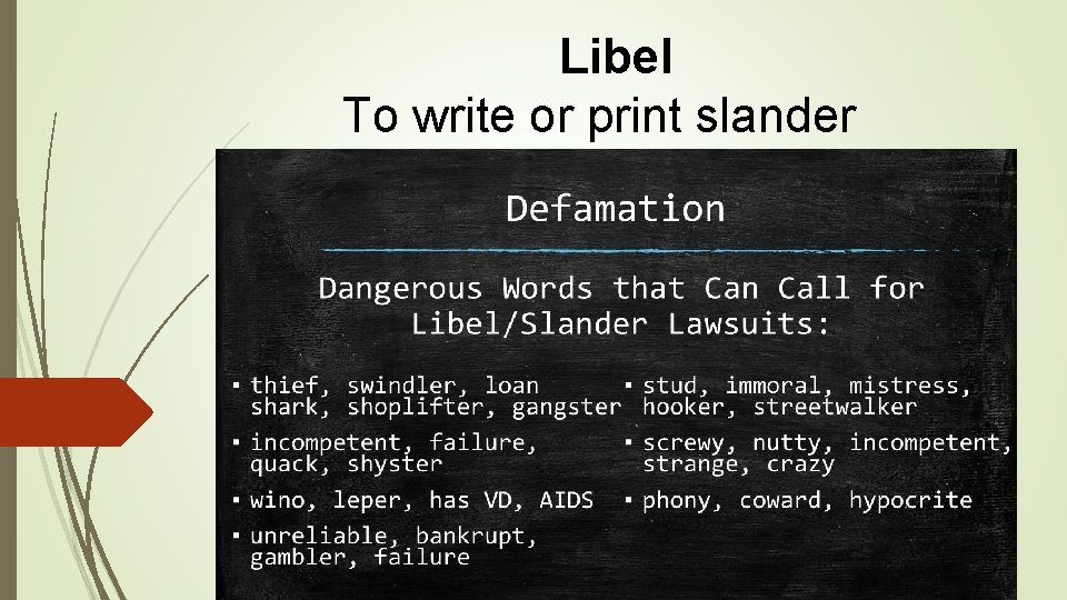 Libel To write or print slander 