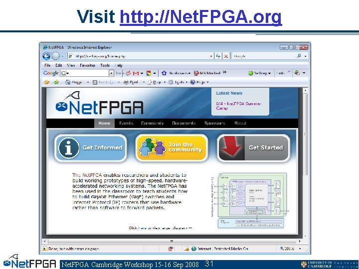 Visit http: //Net. FPGA. org Net. FPGA Cambridge Workshop 15 -16 Sep 2008 31