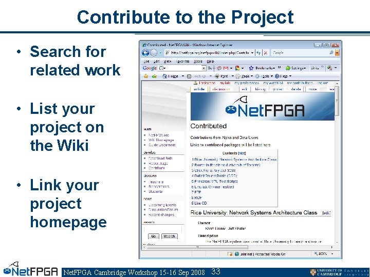 Contribute to the Project • Search for related work • List your project on