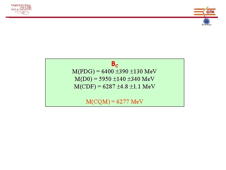 BC M(PDG) = 6400 390 130 Me. V M(D 0) = 5950 140 340