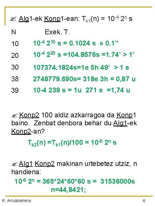  Alg 1 -ek Konp 1 -ean: Tk 1(n) = 10 -4 2 n