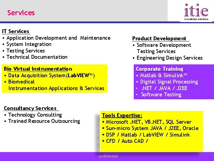 Services IT Services • Application Development and Maintenance • System Integration • Testing Services