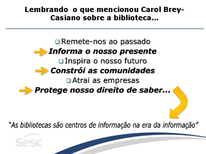 Lembrando o que mencionou Carol Brey. Casiano sobre a biblioteca. . . 