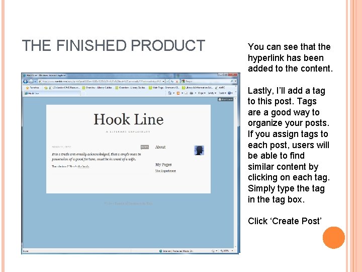 THE FINISHED PRODUCT You can see that the hyperlink has been added to the