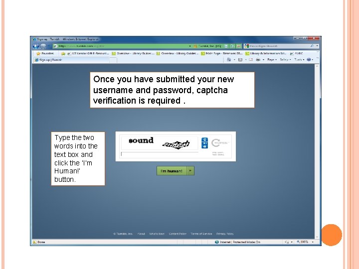 Once you have submitted your new username and password, captcha verification is required. Type