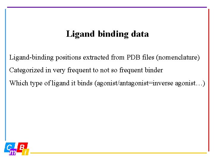 Ligand binding data Ligand-binding positions extracted from PDB files (nomenclature) Categorized in very frequent