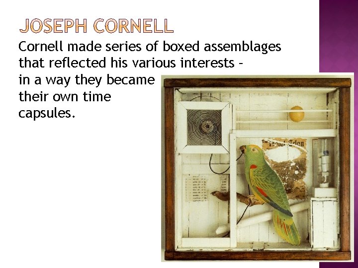 Cornell made series of boxed assemblages that reflected his various interests – in a