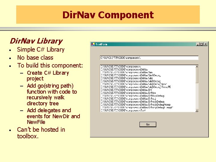 Dir. Nav Component Dir. Nav Library · · · Simple C# Library No base