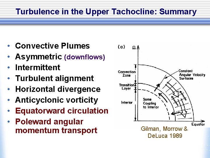 Turbulence in the Upper Tachocline: Summary • • Convective Plumes Asymmetric (downflows) Intermittent Turbulent