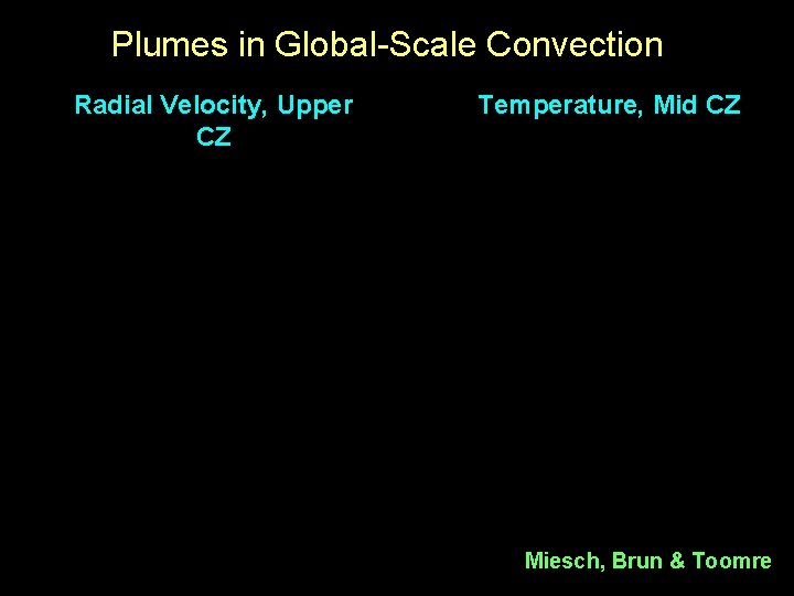 Plumes in Global-Scale Convection Radial Velocity, Upper CZ Temperature, Mid CZ Miesch, Brun &