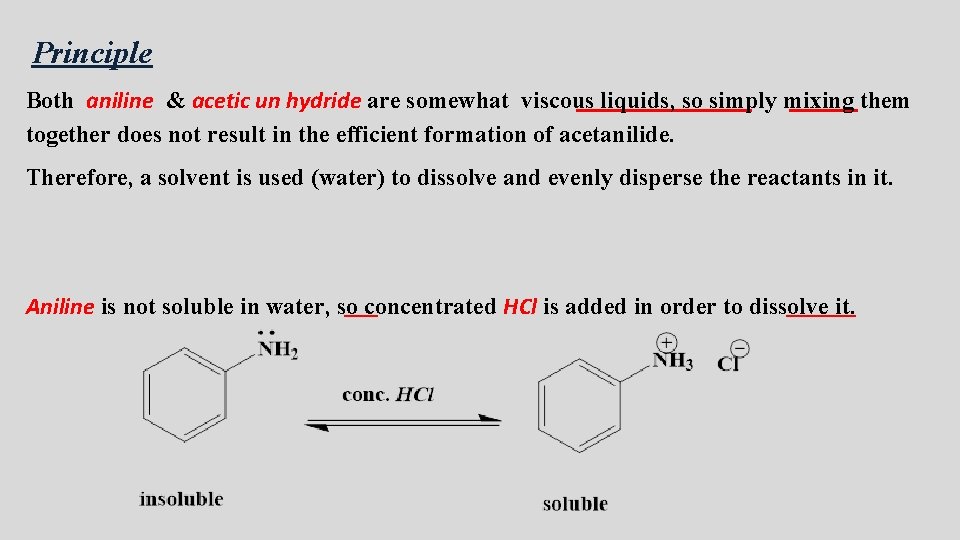 Principle Both aniline & acetic un hydride are somewhat viscous liquids, so simply mixing