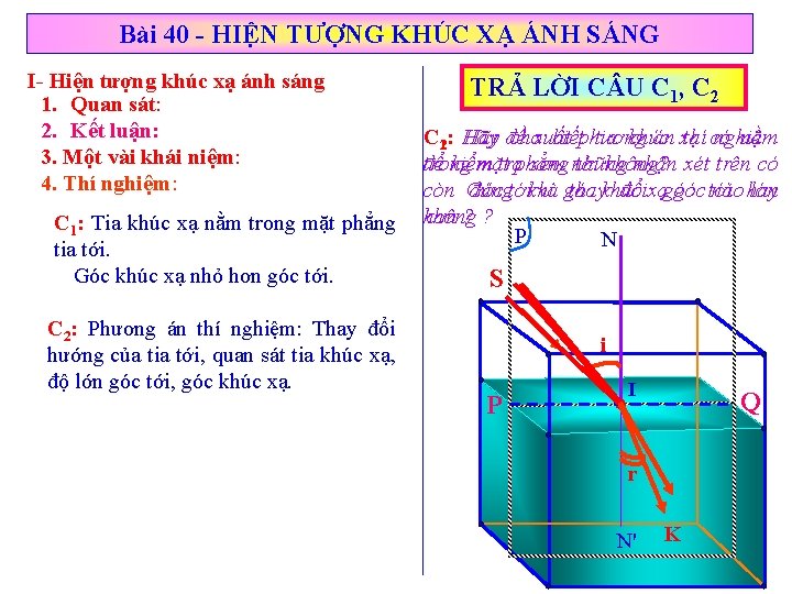 Bài 40 - HIỆN TƯỢNG KHÚC XẠ ÁNH SÁNG I- Hiện tượng khúc xạ