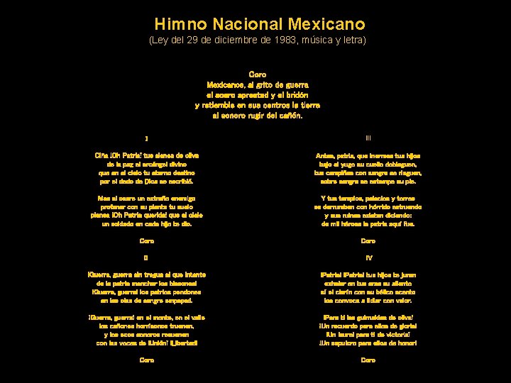 Himno Nacional Mexicano (Ley del 29 de diciembre de 1983, música y letra) Coro