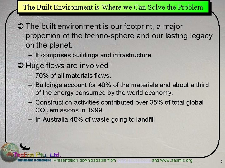 The Built Environment is Where we Can Solve the Problem Ü The built environment